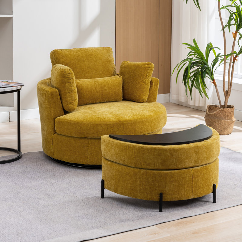 Rosdorf Park Kavonta Upholstered Swivel Barrel Chair with Ottoman